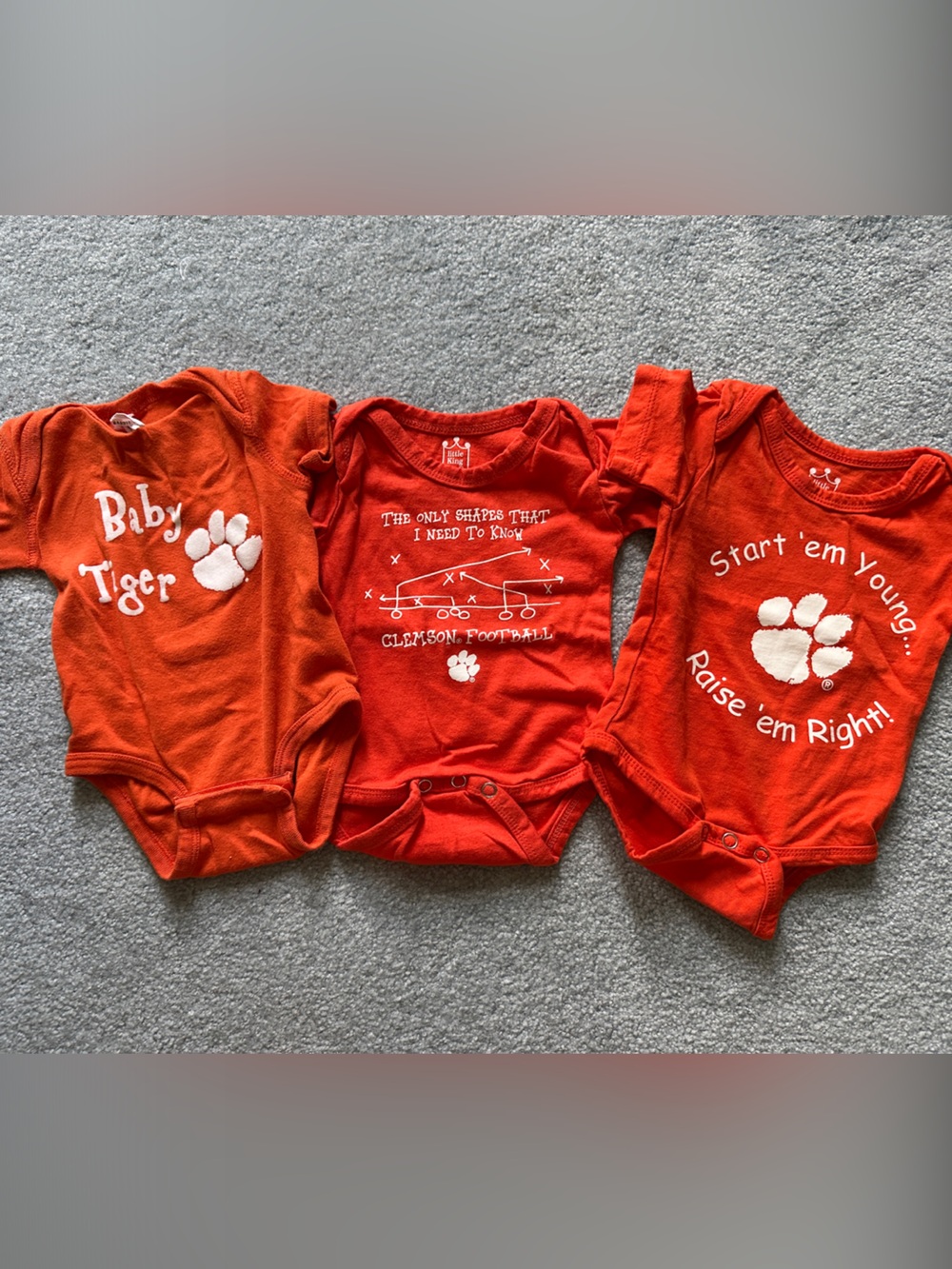 Clemson Orange Baby Onesie Bodysuit - Set of 3